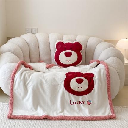 朗莎 2022款迪士尼230g加厚羊羔绒牛奶绒立体贴布绣毛毯 草莓熊