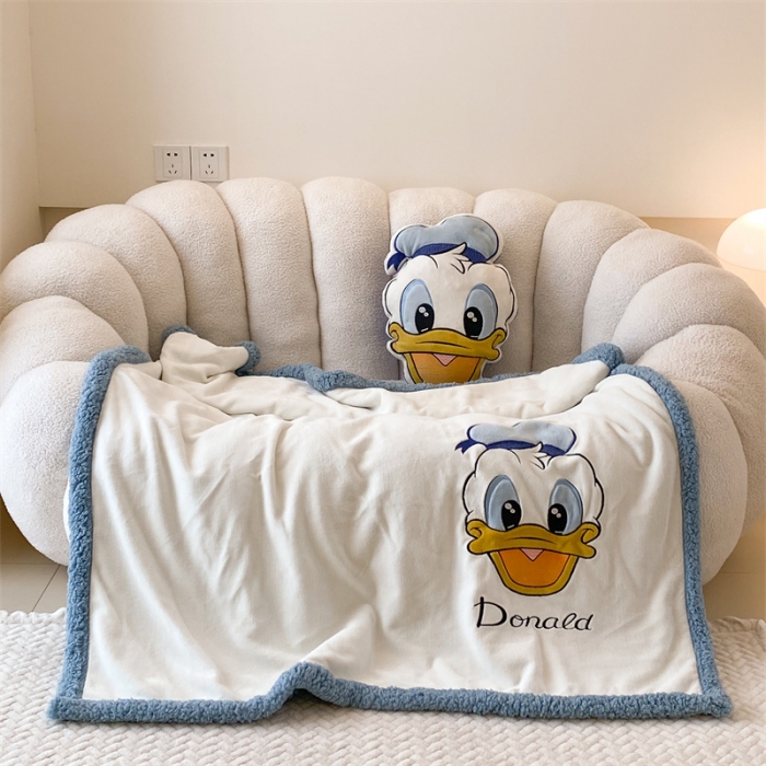 91家纺网 家纺一手货源 找家纺 朗莎 2022款迪士尼230g加厚羊羔绒牛奶绒立体贴布绣毛毯 唐老鸭