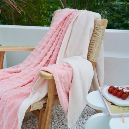 晨曦家纺 2022新款流苏款三角针毛毯 流苏玫瑰粉