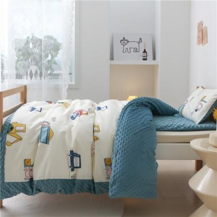 91家纺网 家纺一手货源 找家纺 艾佳2022年秋冬全棉豆豆绒幼儿园儿童多件套 挖机战队