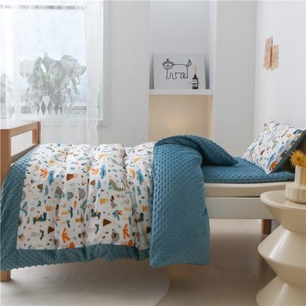 91家纺网 家纺一手货源 找家纺 艾佳2022年秋冬全棉豆豆绒幼儿园儿童多件套 侏罗纪