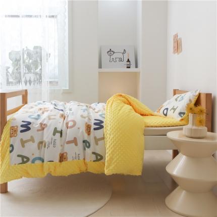 91家纺网 家纺一手货源 找家纺 艾佳2022年秋冬全棉豆豆绒幼儿园儿童多件套 字母小虎仔