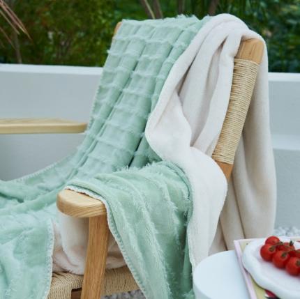 晨曦家纺 2022新款流苏款三角针毛毯 流苏-青草绿