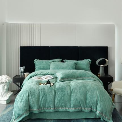 榻尚家居 2023新款260克全消光高端浮雕绒四件套 瑞丽 湖绿