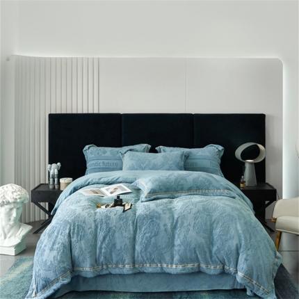 榻尚家居 2023新款260克全消光高端浮雕绒四件套 瑞丽-天蓝