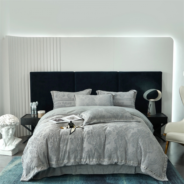 91家纺网 家纺一手货源 找家纺 榻尚家居 2023新款260克全消光高端浮雕绒四件套 瑞丽-雅灰