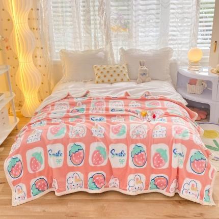 绒兔兔 2022新款牛奶绒印花毯子 草莓兔