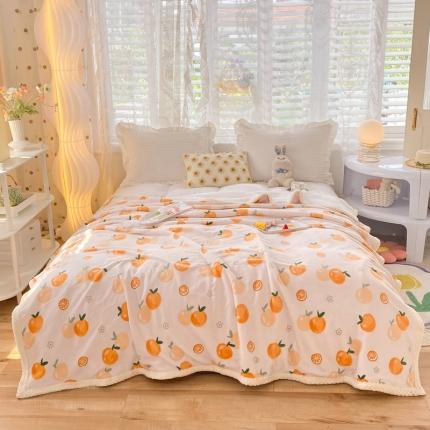 绒兔兔 2022新款牛奶绒印花毯子 橙意满满