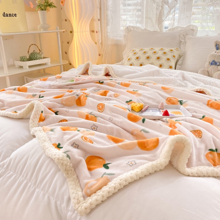 91家纺网 家纺一手货源 找家纺 绒兔兔 2022新款牛奶绒印花毯子 橙意满满