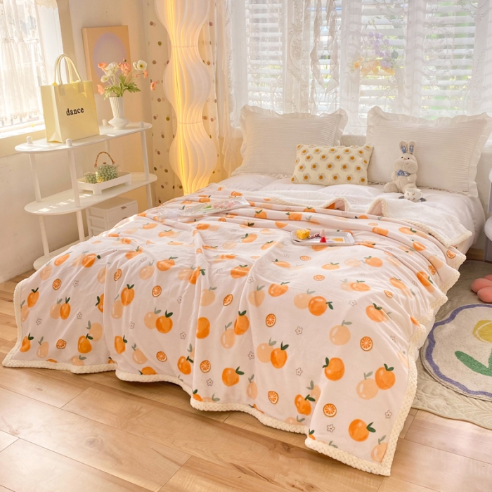 91家纺网 家纺一手货源 找家纺 绒兔兔 2022新款牛奶绒印花毯子 橙意满满