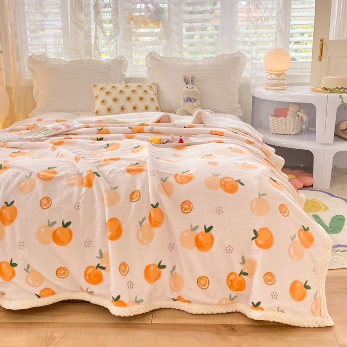 91家纺网 家纺一手货源 找家纺 绒兔兔 2022新款牛奶绒印花毯子 橙意满满