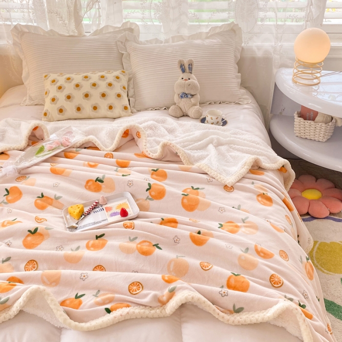 91家纺网 家纺一手货源 找家纺 绒兔兔 2022新款牛奶绒印花毯子 橙意满满
