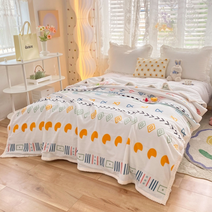 91家纺网 家纺一手货源 找家纺 绒兔兔 2022新款牛奶绒印花毯子 几何空间