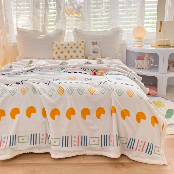 91家纺网 家纺一手货源 找家纺 绒兔兔 2022新款牛奶绒印花毯子 几何空间