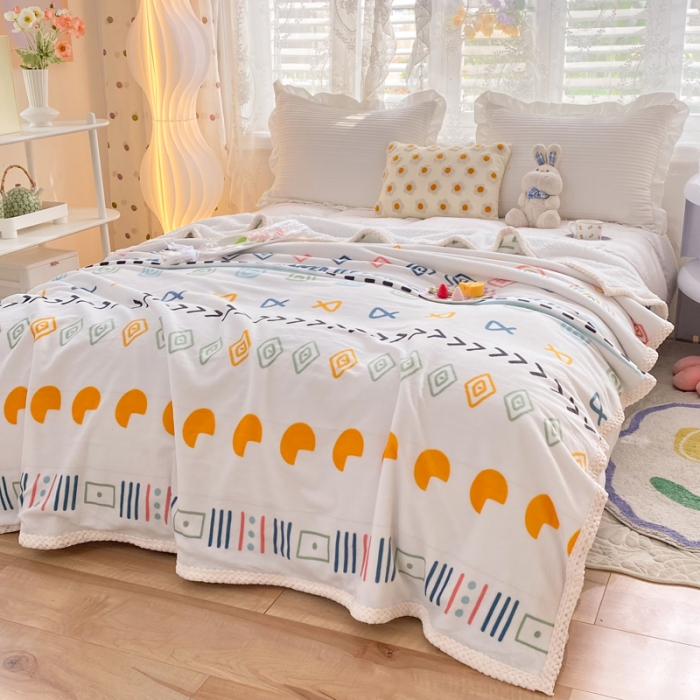 91家纺网 家纺一手货源 找家纺 绒兔兔 2022新款牛奶绒印花毯子 几何空间