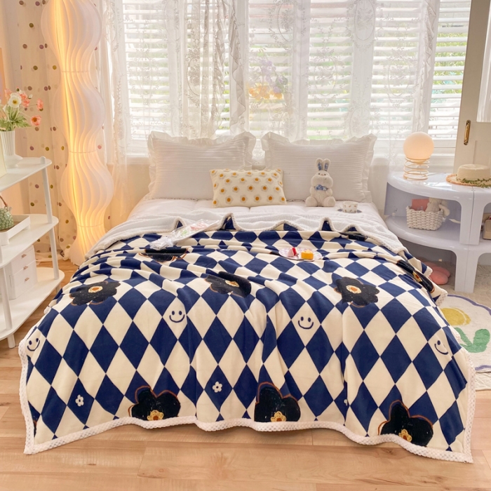 91家纺网 家纺一手货源 找家纺 绒兔兔 2022新款牛奶绒印花毯子 克莱尔