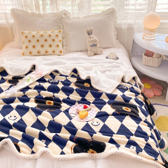 91家纺网 家纺一手货源 找家纺 绒兔兔 2022新款牛奶绒印花毯子 克莱尔