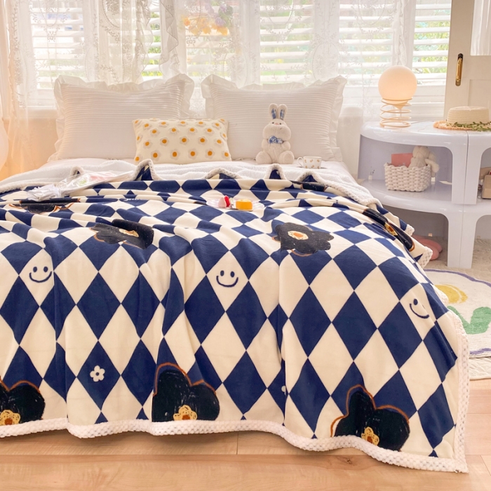 91家纺网 家纺一手货源 找家纺 绒兔兔 2022新款牛奶绒印花毯子 克莱尔