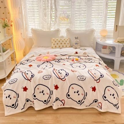 绒兔兔 2022新款牛奶绒印花毯子 太空熊