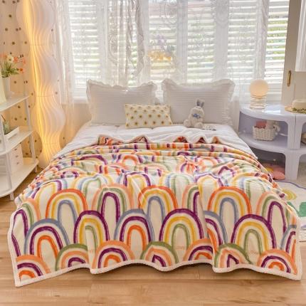 绒兔兔 2022新款牛奶绒印花毯子 涂鸦彩虹