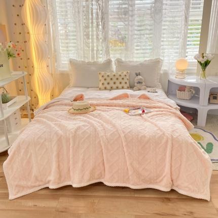 91家纺网 家纺一手货源 找家纺 绒兔兔 2022新款舒棉绒毯子 舒棉绒-樱花粉