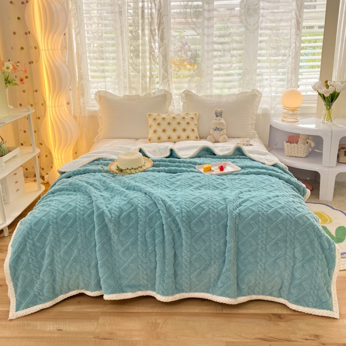 91家纺网 家纺一手货源 找家纺 绒兔兔 2022新款舒棉绒毯子 舒棉绒-复古绿