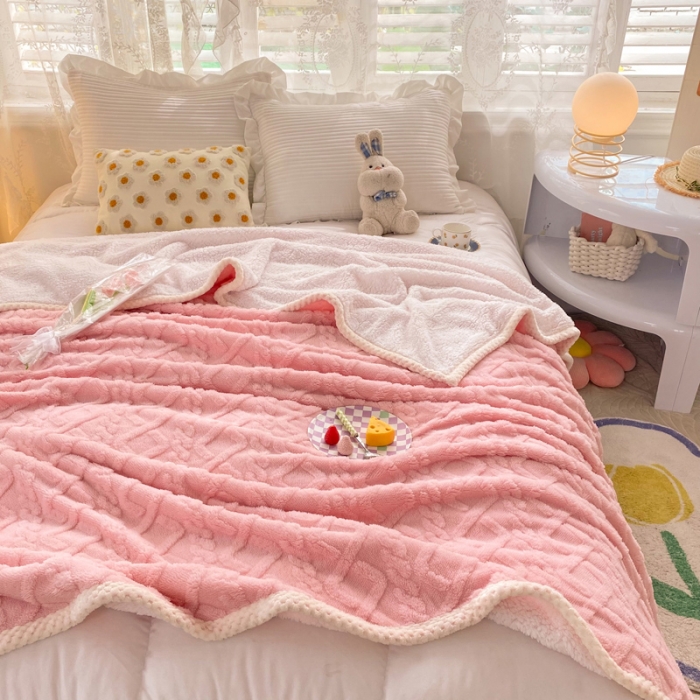 91家纺网 家纺一手货源 找家纺 绒兔兔 2022新款舒棉绒毯子 舒棉绒-玫瑰粉