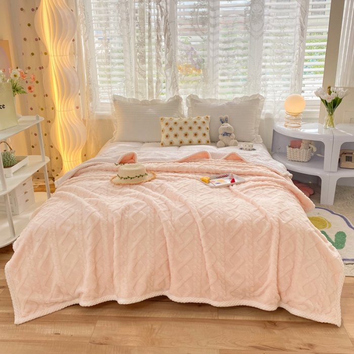 91家纺网 家纺一手货源 找家纺 绒兔兔 2022新款舒棉绒毯子 舒棉绒-樱花粉