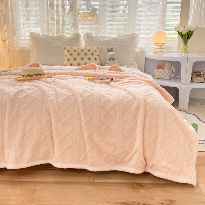 91家纺网 家纺一手货源 找家纺 绒兔兔 2022新款舒棉绒毯子 舒棉绒-樱花粉