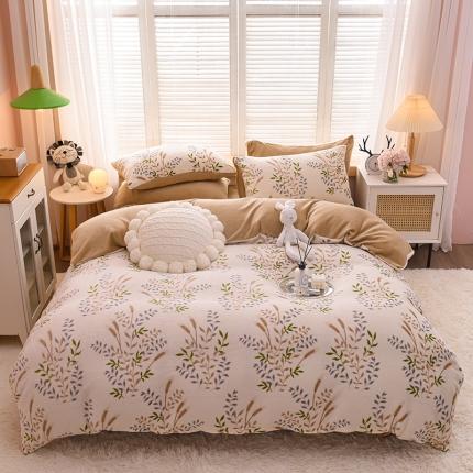 91家纺网 家纺一手货源 找家纺 芃成 2022新款加厚双面牛奶绒印花床品系列-四件套 春意盎然