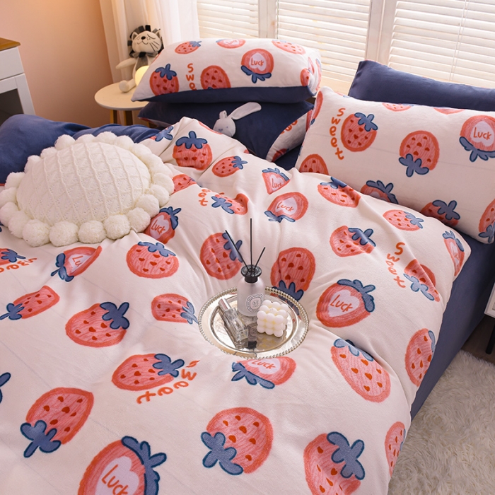 91家纺网 家纺一手货源 找家纺 芃成 2022新款加厚双面牛奶绒印花床品系列-四件套 草莓奶昔