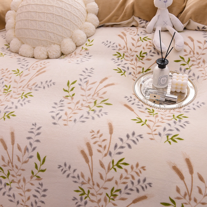 91家纺网 家纺一手货源 找家纺 芃成 2022新款加厚双面牛奶绒印花床品系列-四件套 春意盎然