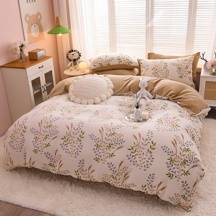 91家纺网 家纺一手货源 找家纺 芃成 2022新款加厚双面牛奶绒印花床品系列-四件套 春意盎然