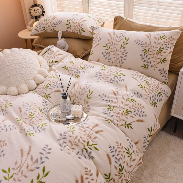 91家纺网 家纺一手货源 找家纺 芃成 2022新款加厚双面牛奶绒印花床品系列-四件套 春意盎然