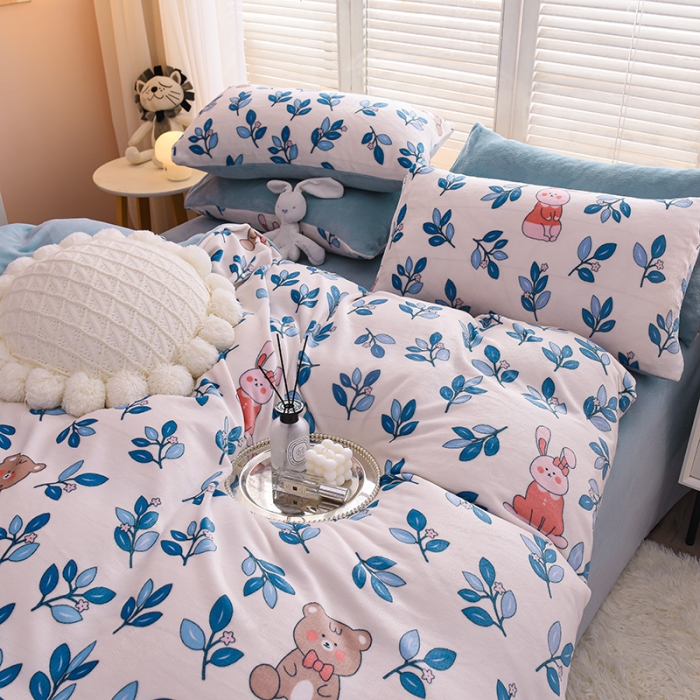 91家纺网 家纺一手货源 找家纺 芃成 2022新款加厚双面牛奶绒印花床品系列-四件套 菲菲兔