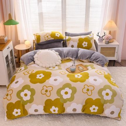 芃成 2022新款加厚双面牛奶绒印花床品系列-四件套 静逸