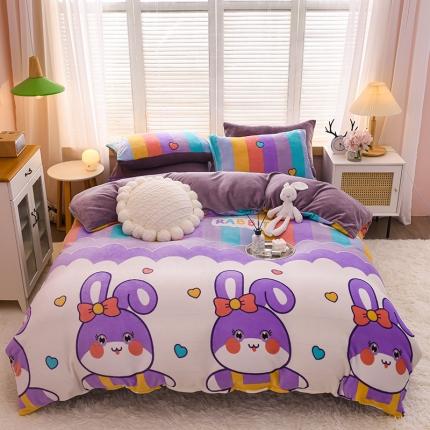 芃成 2022新款加厚双面牛奶绒印花床品系列-四件套 可爱兔