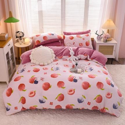 芃成 2022新款加厚双面牛奶绒印花床品系列-四件套 萌兔