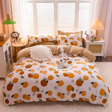 芃成 2022新款加厚双面牛奶绒印花床品系列-四件套 心想事橙