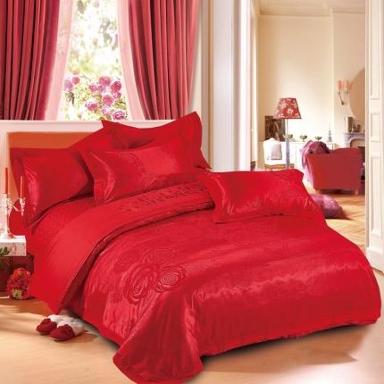 卡迪亚 2022新款贡缎提花四件套 简单爱-大红