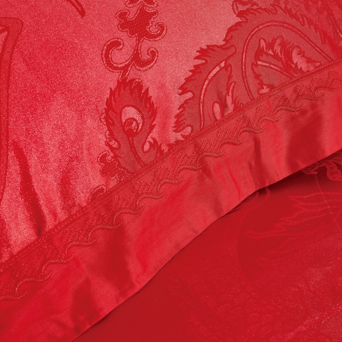 91家纺网 家纺一手货源 找家纺 卡迪亚 2022新款贡缎提花四件套 龙凤喜悦-大红