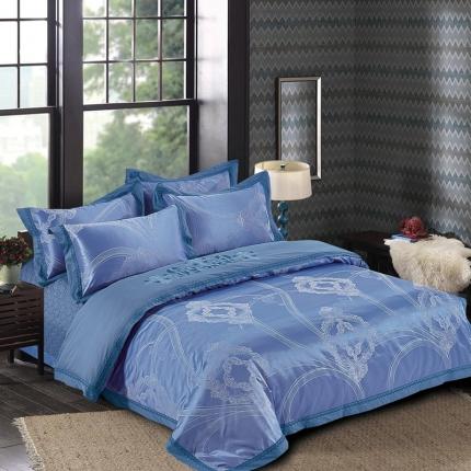 卡迪亚 2022新款贡缎提花四件套 玛雅盛宴-琵琶蓝