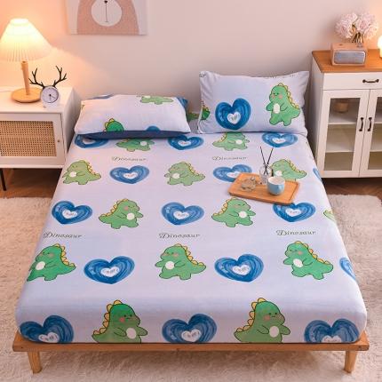 芃成 2022新款加厚双面牛奶绒印花床品系列-单床笠 爱心恐龙