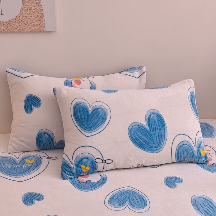 91家纺网 家纺一手货源 找家纺 芃成 2022新款加厚双面牛奶绒印花床品系列-单床笠 爱心兔