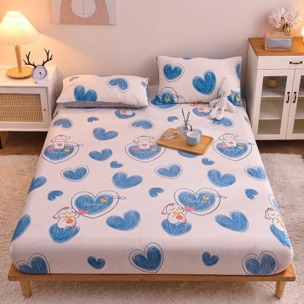 芃成 2022新款加厚双面牛奶绒印花床品系列-单床笠 爱心兔