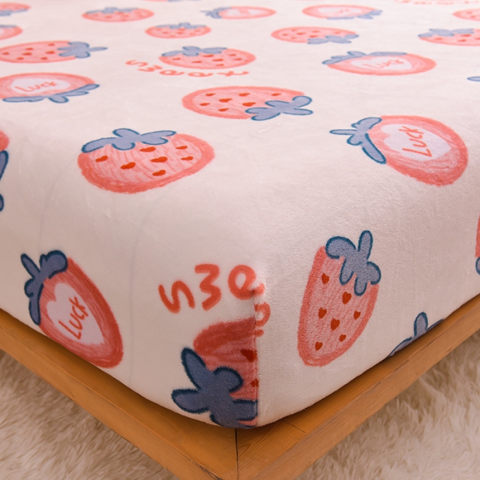 91家纺网 家纺一手货源 找家纺 芃成 2022新款加厚双面牛奶绒印花床品系列-单床笠 草莓奶昔