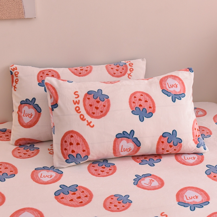 91家纺网 家纺一手货源 找家纺 芃成 2022新款加厚双面牛奶绒印花床品系列-单床笠 草莓奶昔