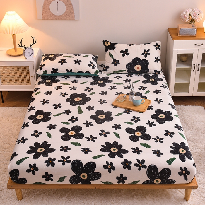 91家纺网 家纺一手货源 找家纺 芃成 2022新款加厚双面牛奶绒印花床品系列-单床笠 赫本