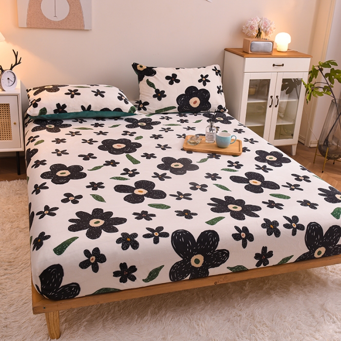 91家纺网 家纺一手货源 找家纺 芃成 2022新款加厚双面牛奶绒印花床品系列-单床笠 赫本