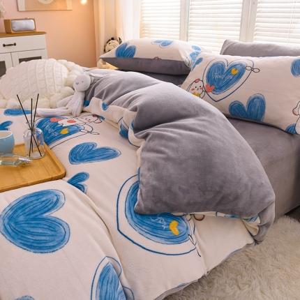 91家纺网 家纺一手货源 找家纺 芃成 2022新款加厚双面牛奶绒印花床品系列-单被套 爱心兔